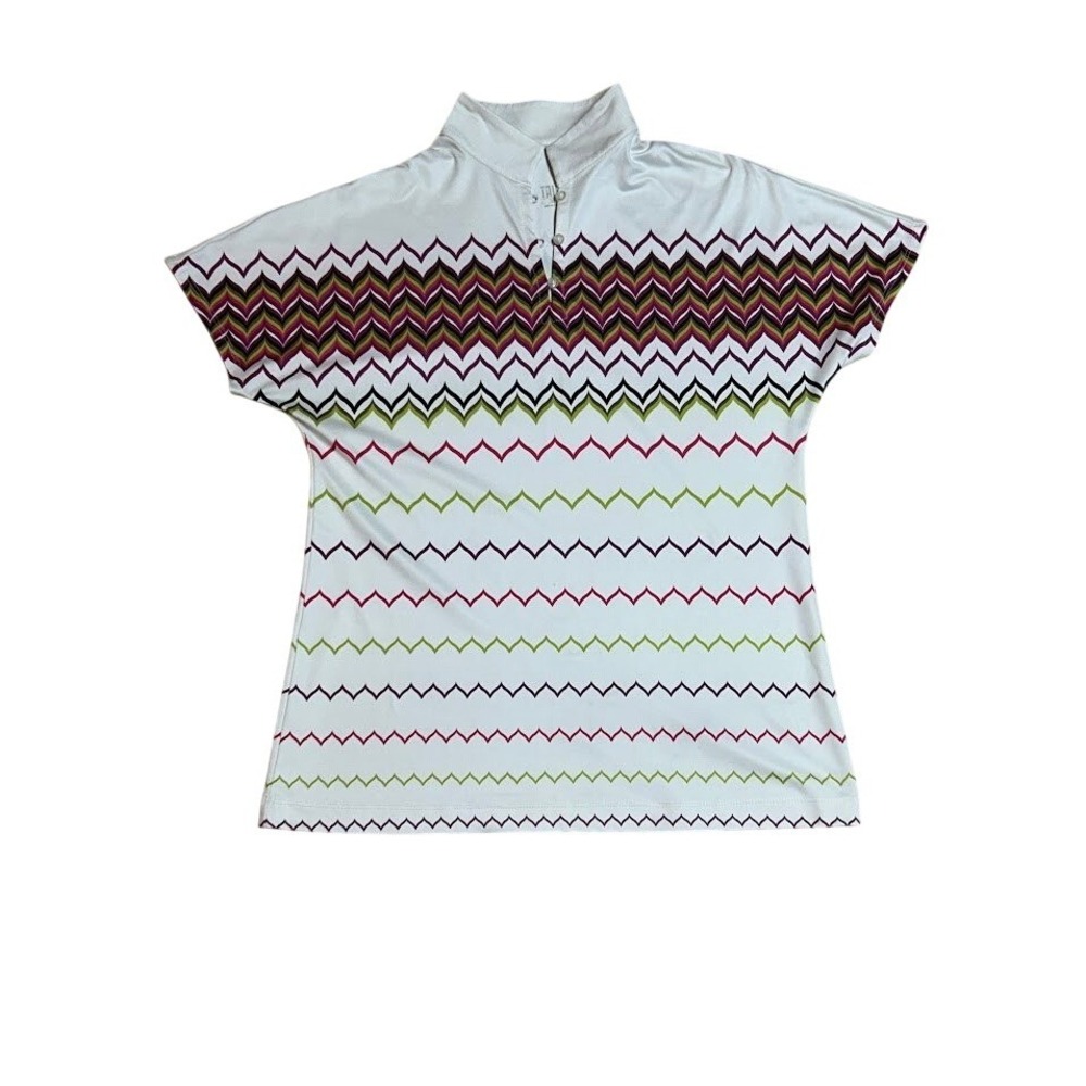 Tail Womens White Multi Chevron Zigzag Short Sleeve Golf Polo Shirt S
